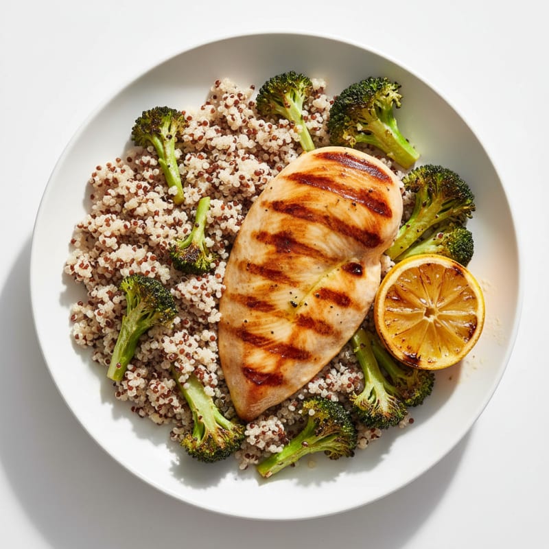 Grilled Chicken Breast with Quinoa and Roasted Broccoli