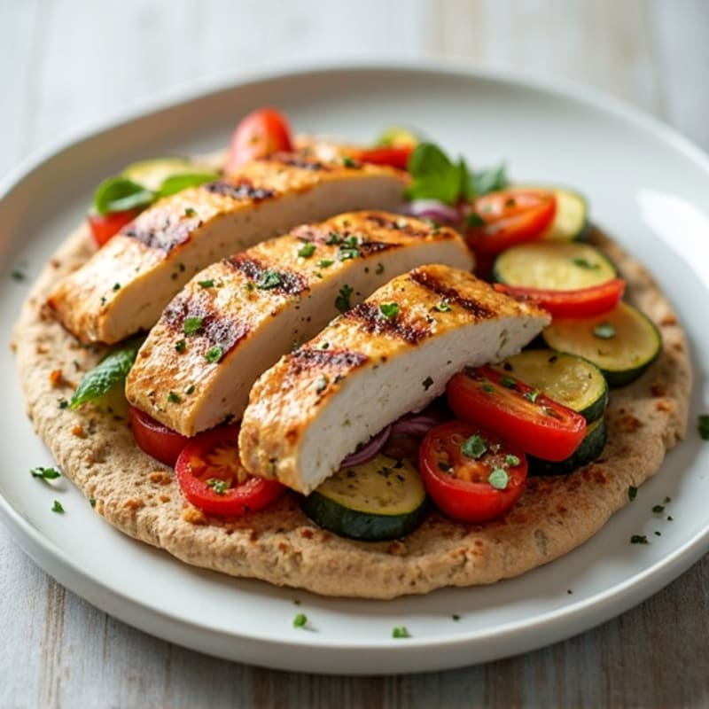 Herb-Roasted Vegetable and Goat Cheese Flatbread with Grilled Chicken