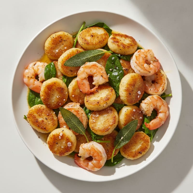 Ricotta Gnocchi with Sage Butter Sauce and Shrimp