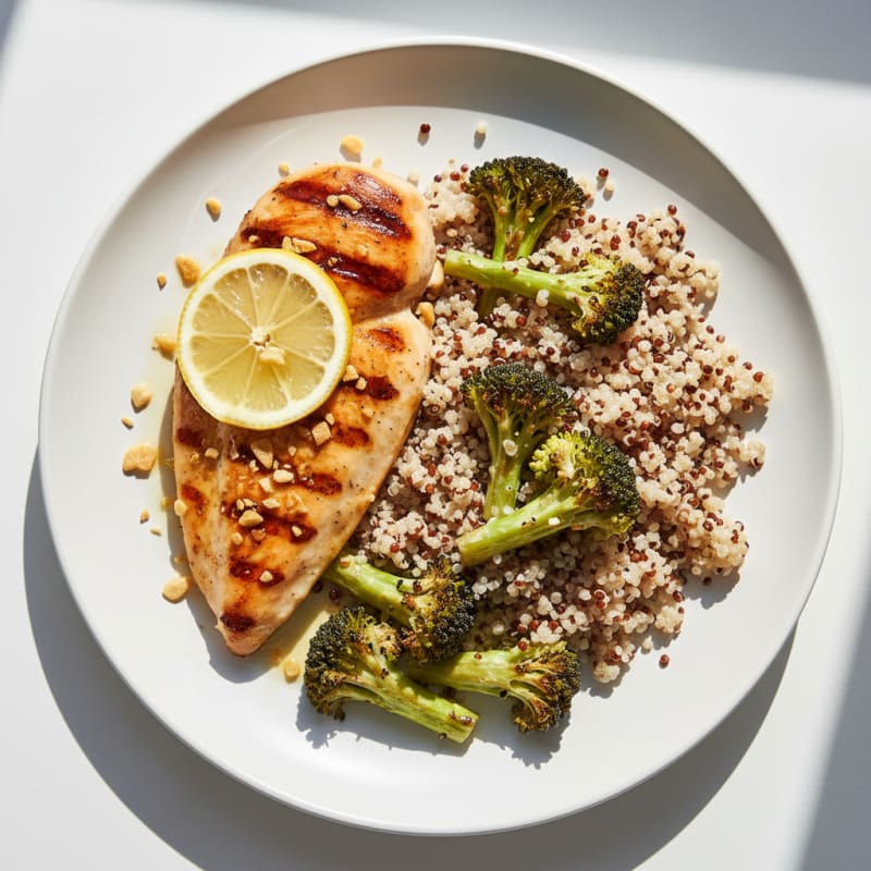 Grilled Chicken Breast with Quinoa and Roasted Broccoli
