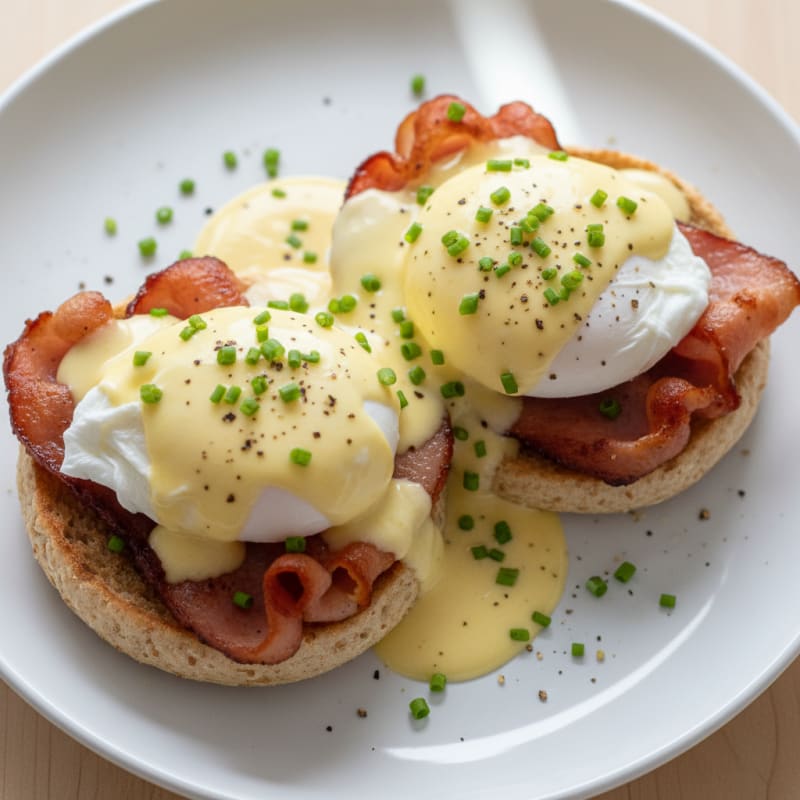 Creamy Hollandaise Eggs Benedict with Crispy Ham