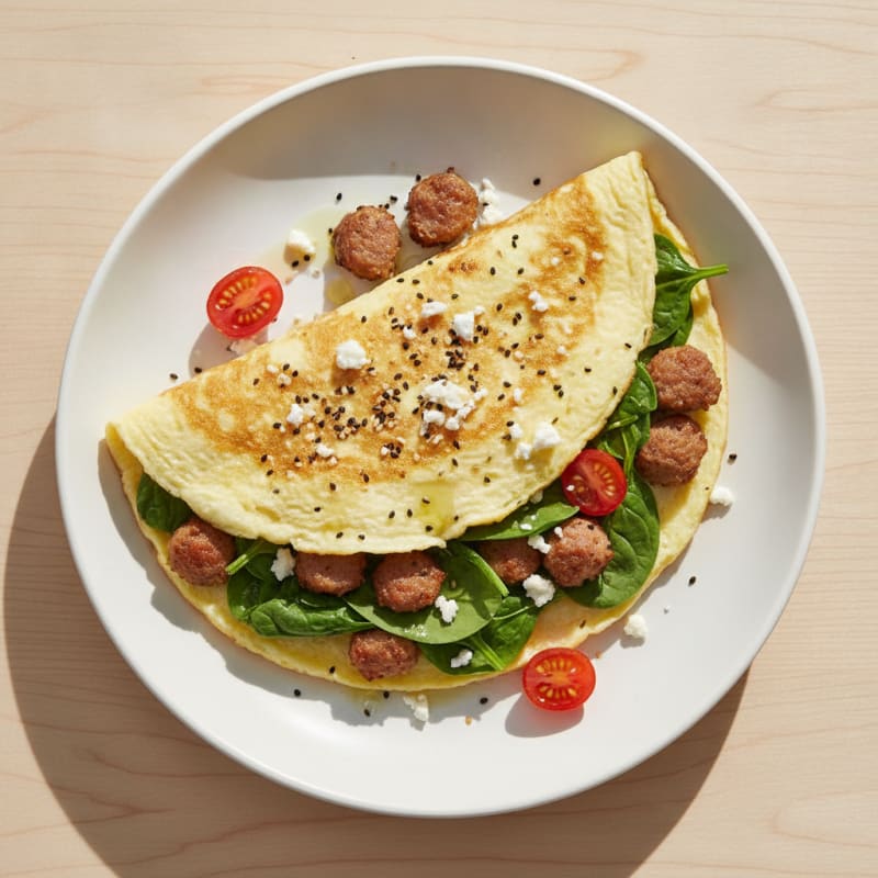 Egg White Spinach Omelette with Turkey Sausage