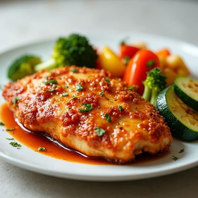 Crispy Baked Sweet and Sour Chicken with Roasted Vegetables