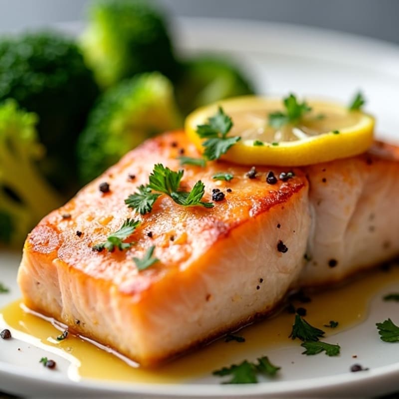 Seared Salmon with Lemon-Garlic Broccoli