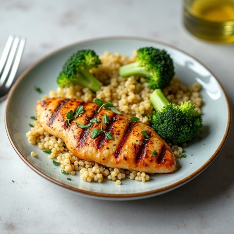 Grilled Chicken Breast with Quinoa and Roasted Broccoli