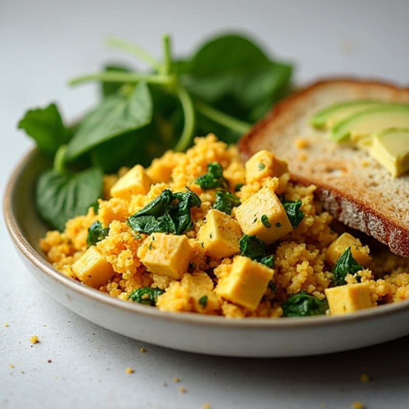 Silky Tofu Scramble with Spinach and Tempeh Crumbles