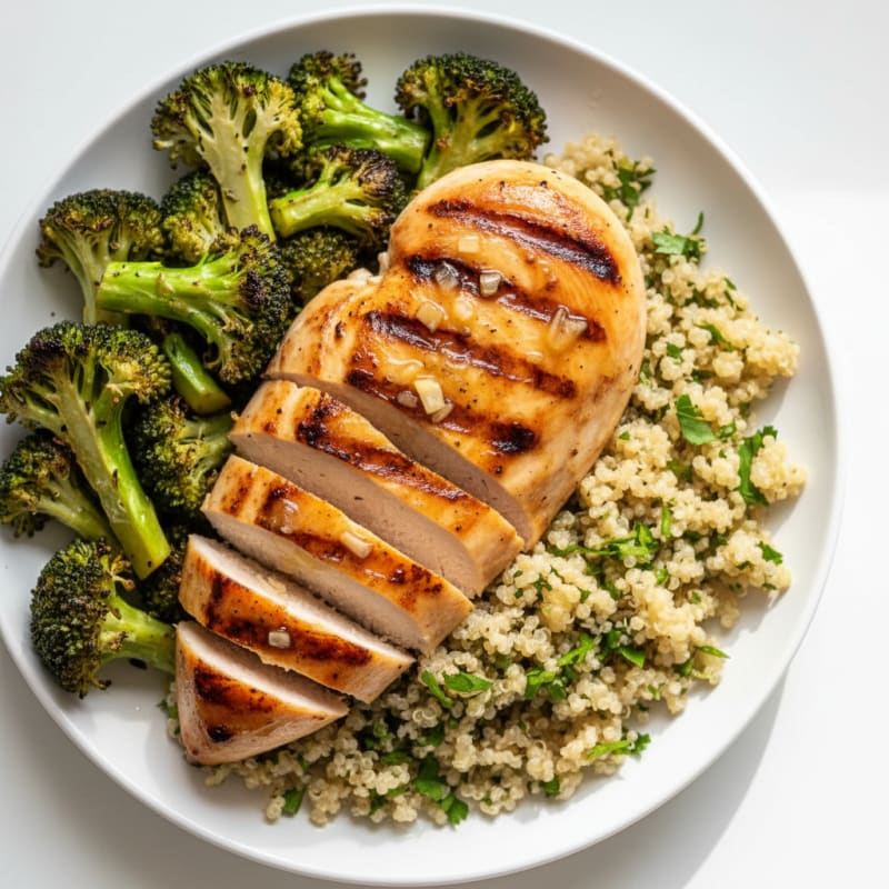 Grilled Chicken Breast with Quinoa and Roasted Broccoli
