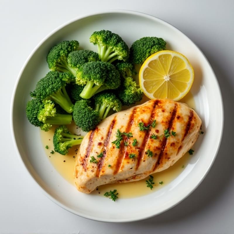 Grilled Chicken Breast with Steamed Broccoli and Lemon