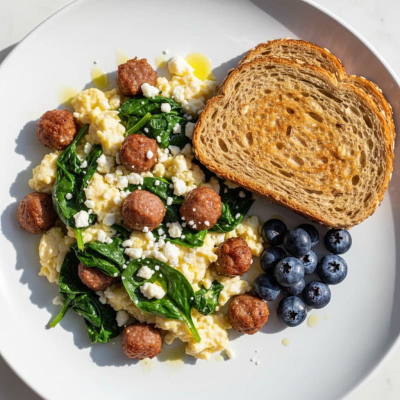 Egg White Scramble with Turkey Sausage and Spinach