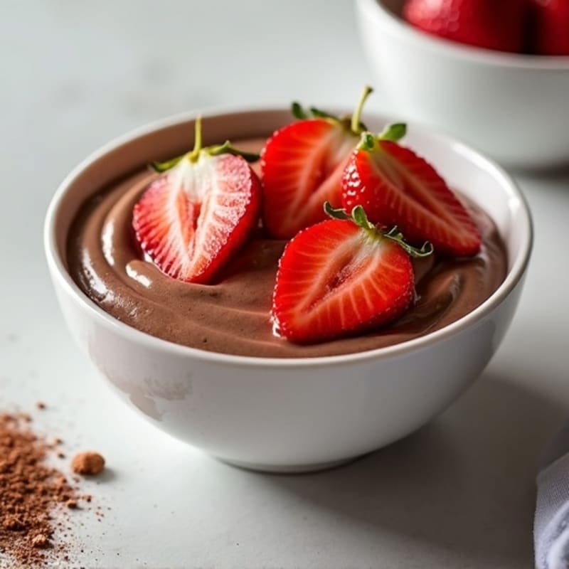 Silky Chocolate Protein Pudding with Sliced Strawberries