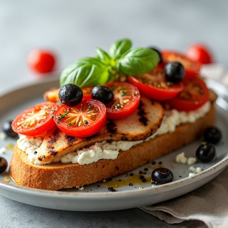 Crusty Bread with Juicy Cherry Tomatoes and Briny Olives
