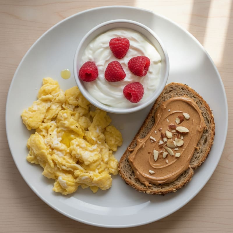 Scrambled Eggs with Greek Yogurt and Fresh Berries