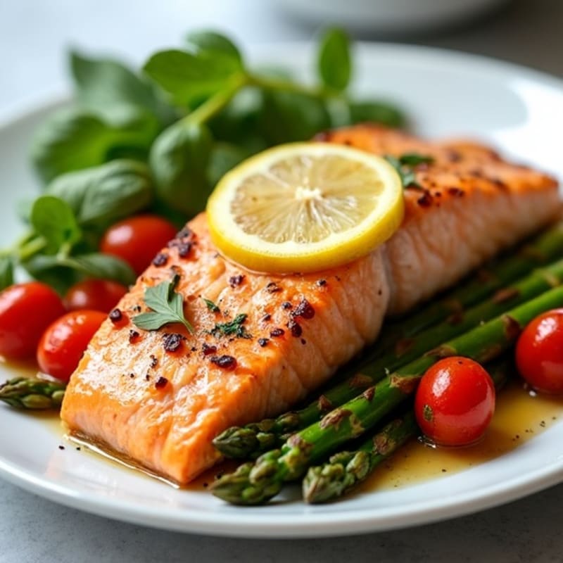 Sheet Pan Lemon Garlic Salmon with Roasted Asparagus and Cherry Tomatoes