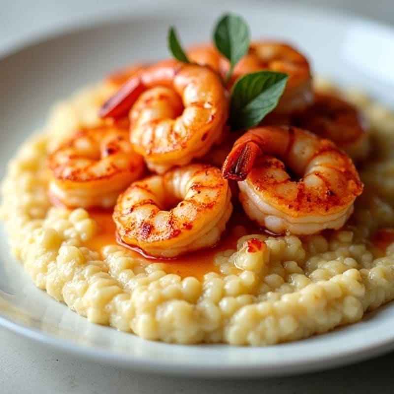Pan-Seared Spicy Shrimp with Creamy Cauliflower Grits
