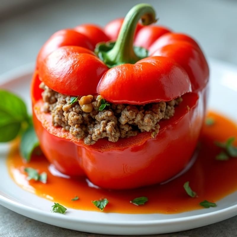 Roasted Lean Ground Beef and Turkey Stuffed Bell Peppers