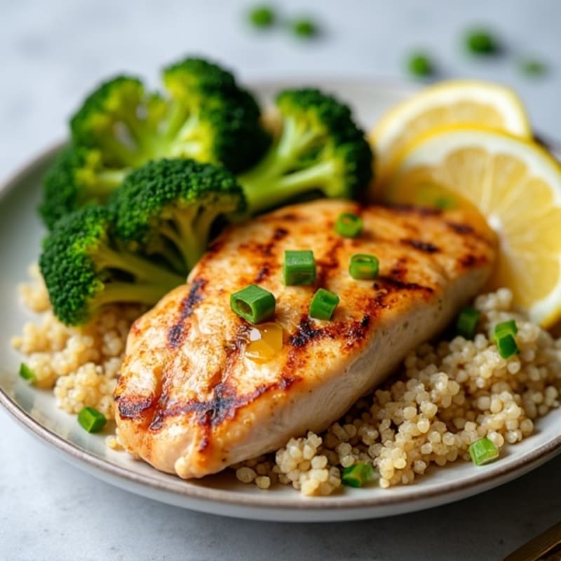 Grilled Chicken Breast with Quinoa and Roasted Broccoli