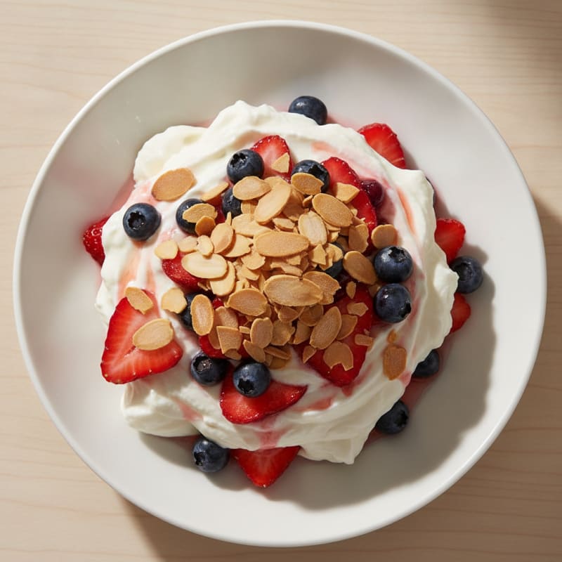Greek Yogurt Protein Parfait with Mixed Berries and Almonds