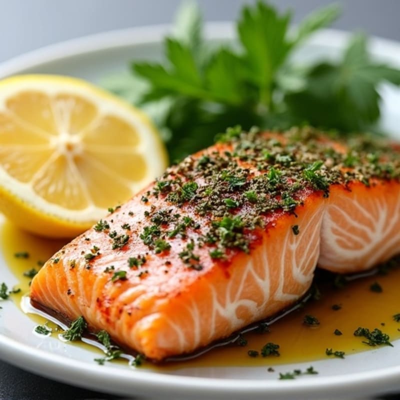 Herb-Crusted Pan Seared Salmon with Lemon