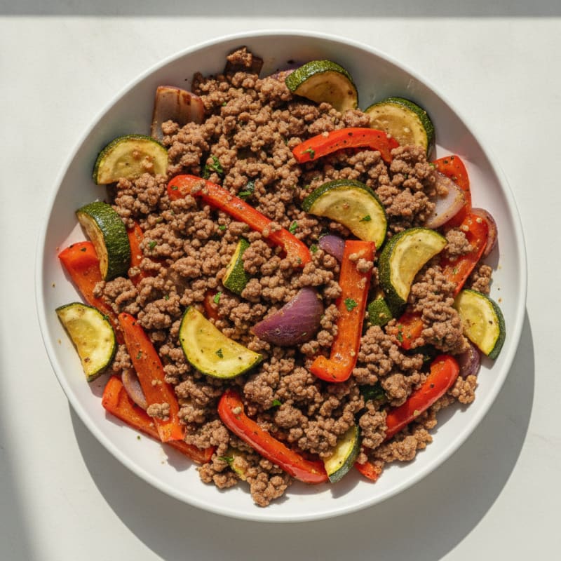 Ground Beef Skillet with Roasted Vegetables