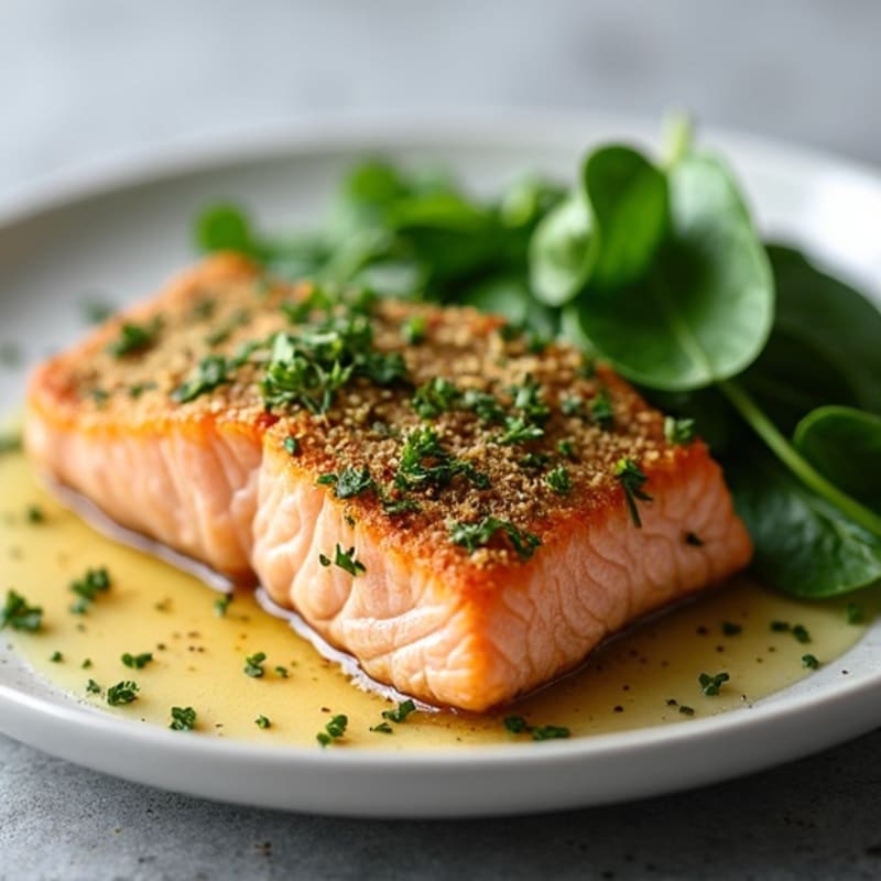Herb-Crusted Pan Seared Salmon with Lemon