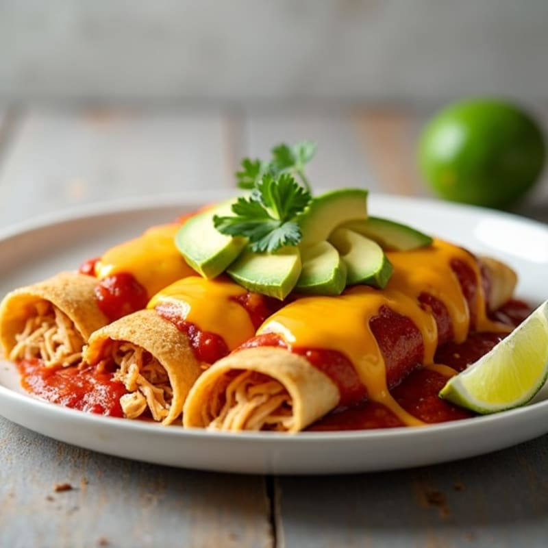 Healthy Shredded Chicken Enchiladas with Zesty Red Sauce