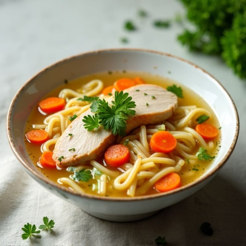 Tender Chicken and Fresh Herb Noodle Soup