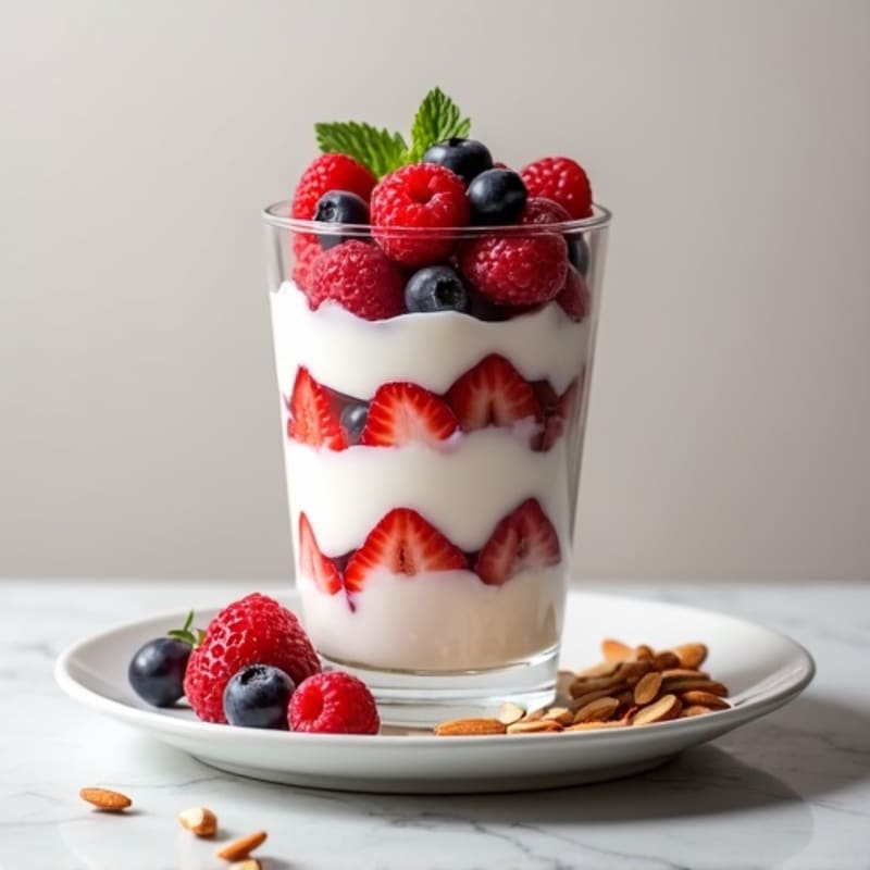 Greek Yogurt Protein Parfait with Mixed Berries and Almonds
