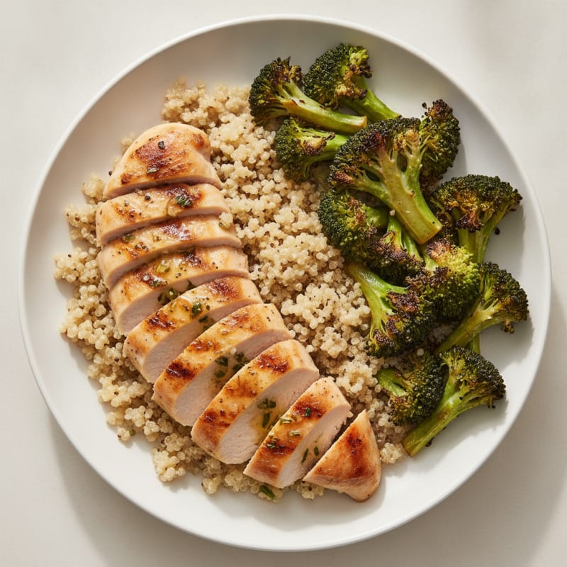 Grilled Chicken Breast with Quinoa and Roasted Broccoli