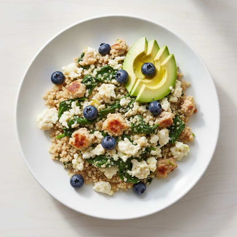 Egg White and Turkey Sausage Scramble with Spinach and Quinoa