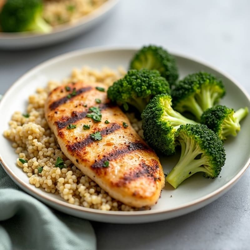 Grilled Chicken Breast with Quinoa and Roasted Broccoli