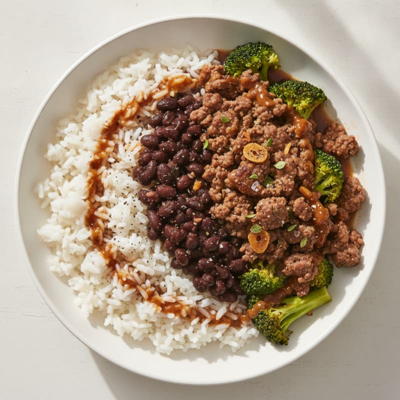 Garlic Ground Beef and White Rice Bowl