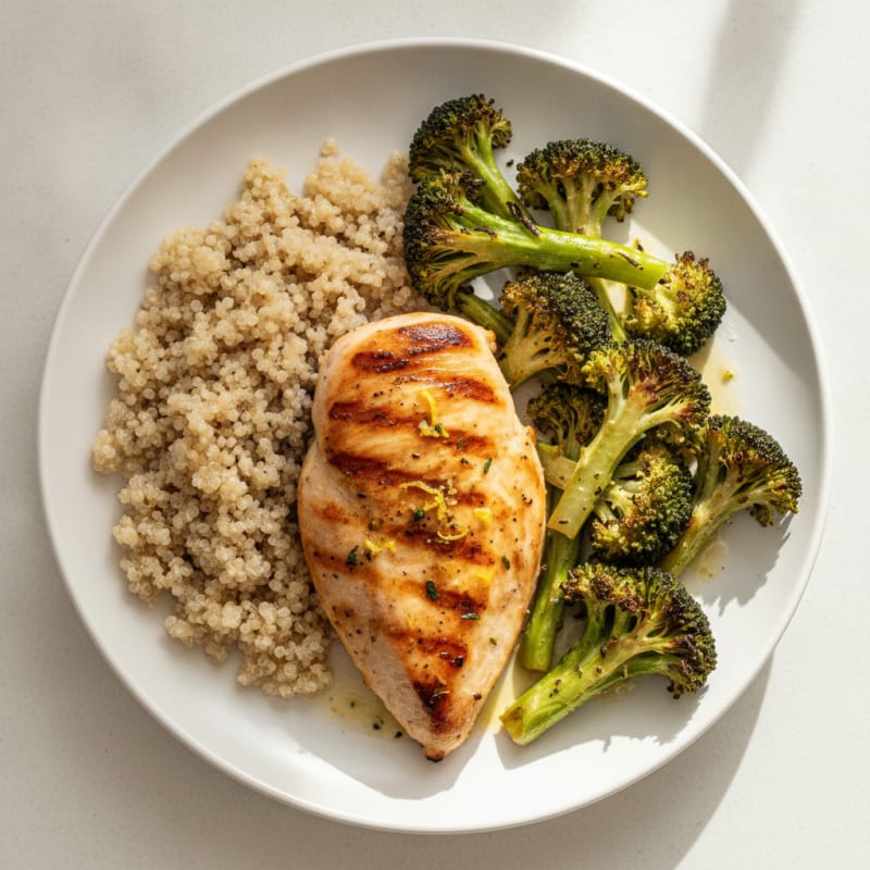Grilled Chicken Breast with Roasted Broccoli and Quinoa