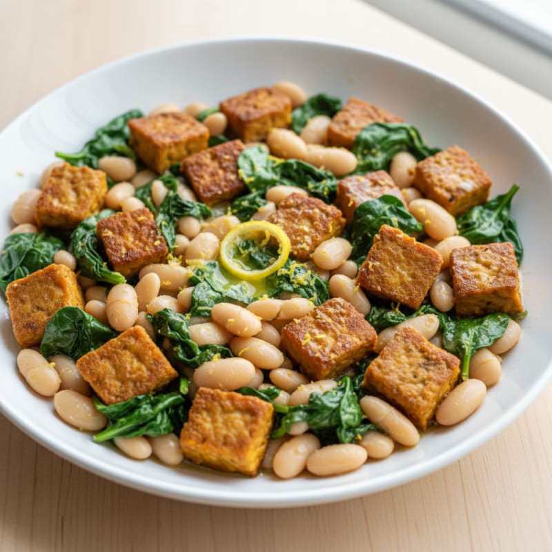 Creamy White Bean and Tempeh Skillet with Spinach
