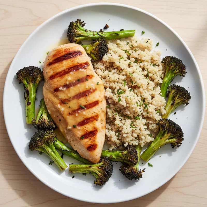 Grilled Chicken Breast with Quinoa and Roasted Broccoli