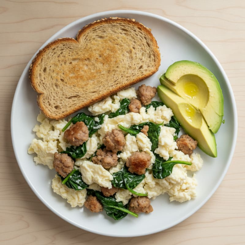 Egg White Scramble with Spinach and Turkey Sausage