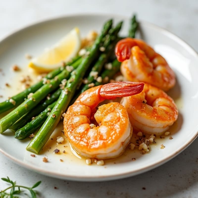 Lemon Garlic Pan-Seared Shrimp with Crispy Asparagus