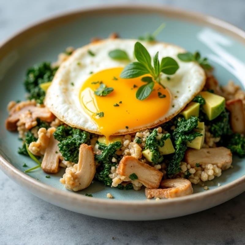 Egg White Spinach Scramble with Turkey and Sautéed Mushrooms