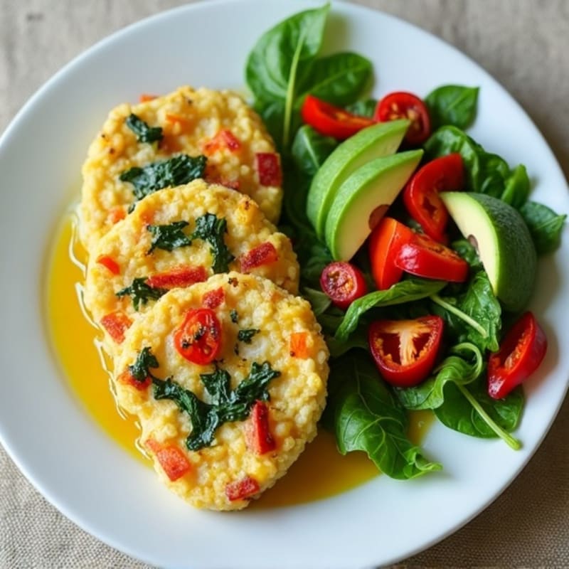 Chicken and Spinach Egg White Scramble with Roasted Peppers