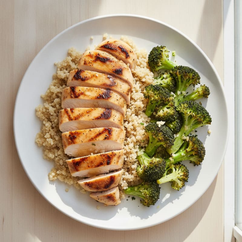 Grilled Chicken Breast with Quinoa and Roasted Broccoli