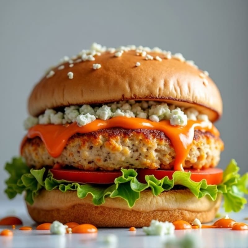 Spicy Buffalo-Style Turkey Burger with Crumbled Blue Cheese