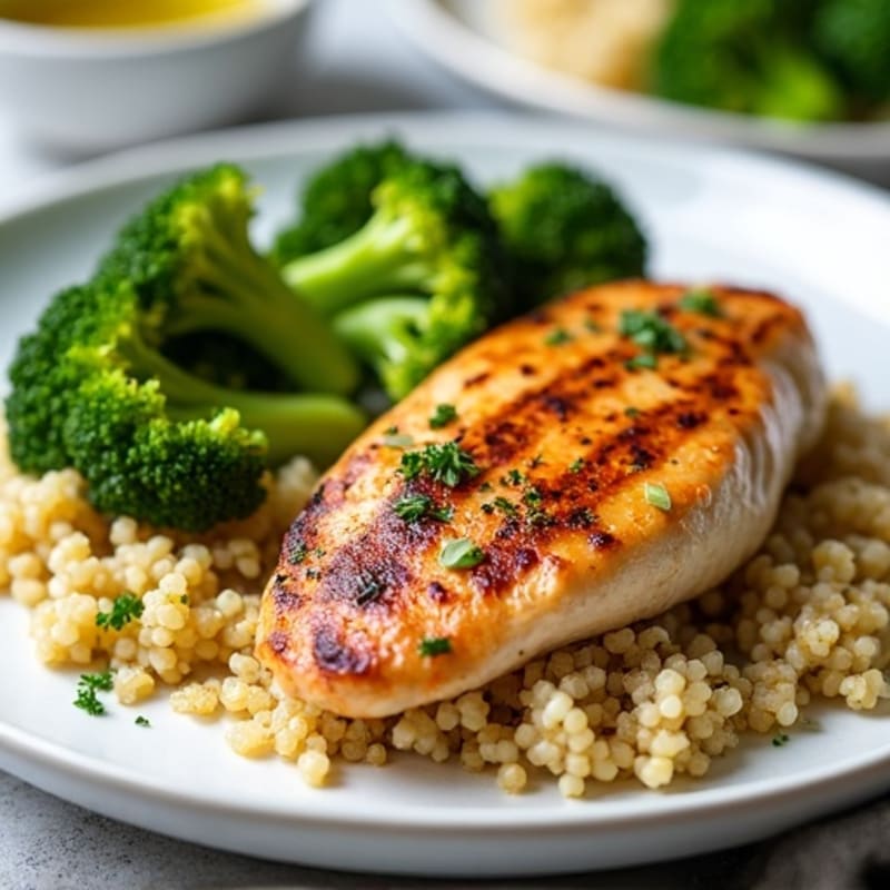 Grilled Chicken Breast with Quinoa and Roasted Broccoli