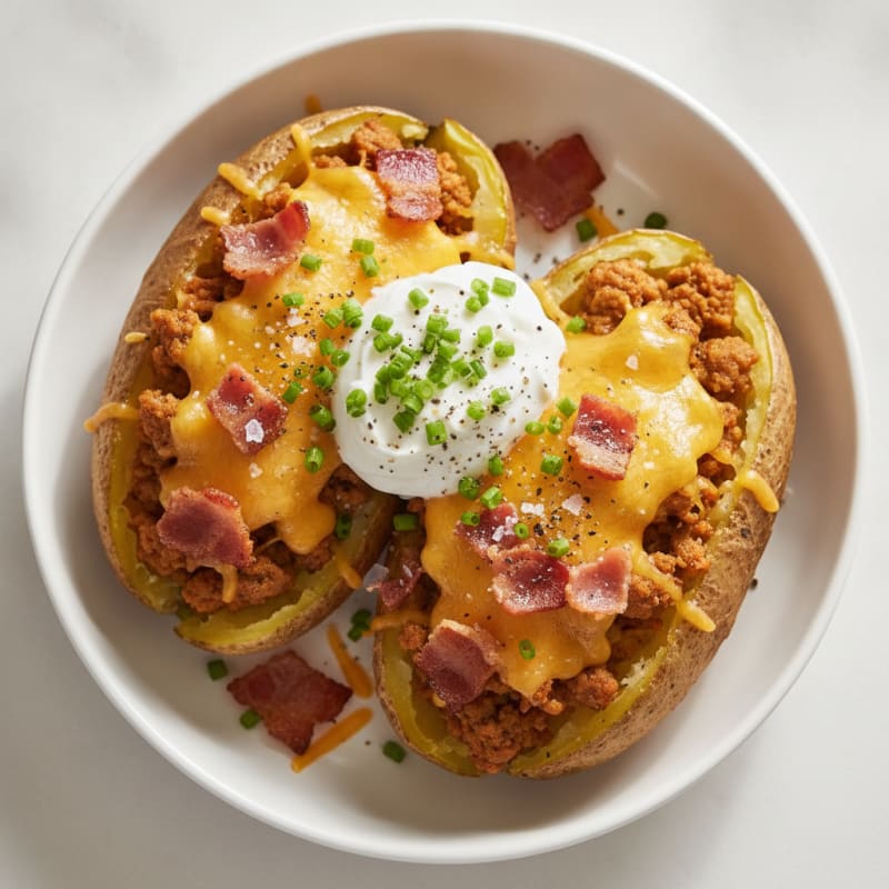 Loaded Cheddar Baked Potatoes with Bacon