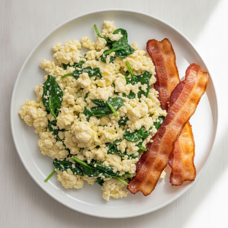Cottage Cheese Scramble with Spinach and Turkey Bacon