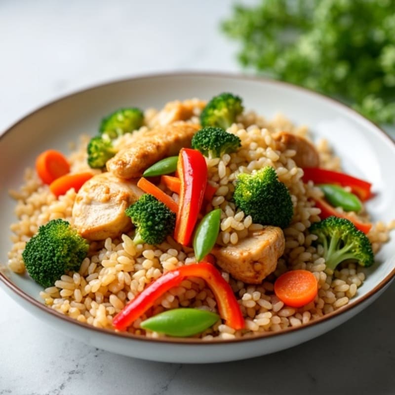 Healthy Chicken Stir-Fried Rice with Crisp Vegetables