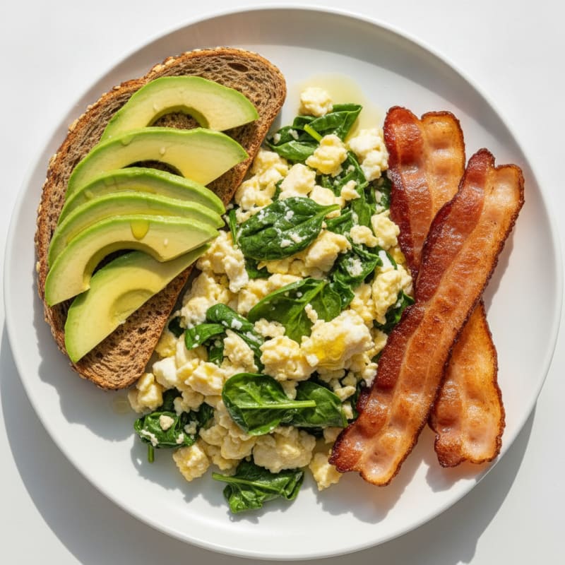 Crispy Turkey Bacon and Egg White Scramble with Spinach