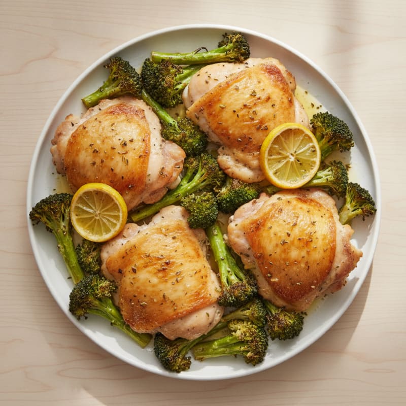 Oven-Baked Herb Chicken Thighs with Roasted Broccoli