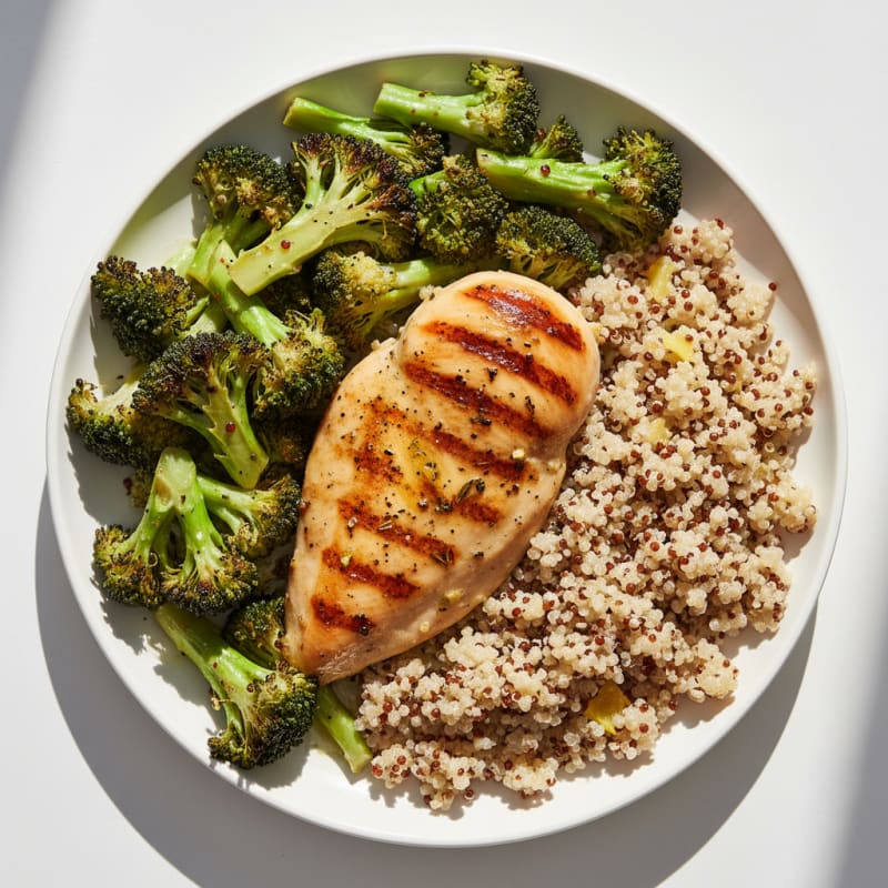Grilled Chicken Breast with Roasted Broccoli and Quinoa