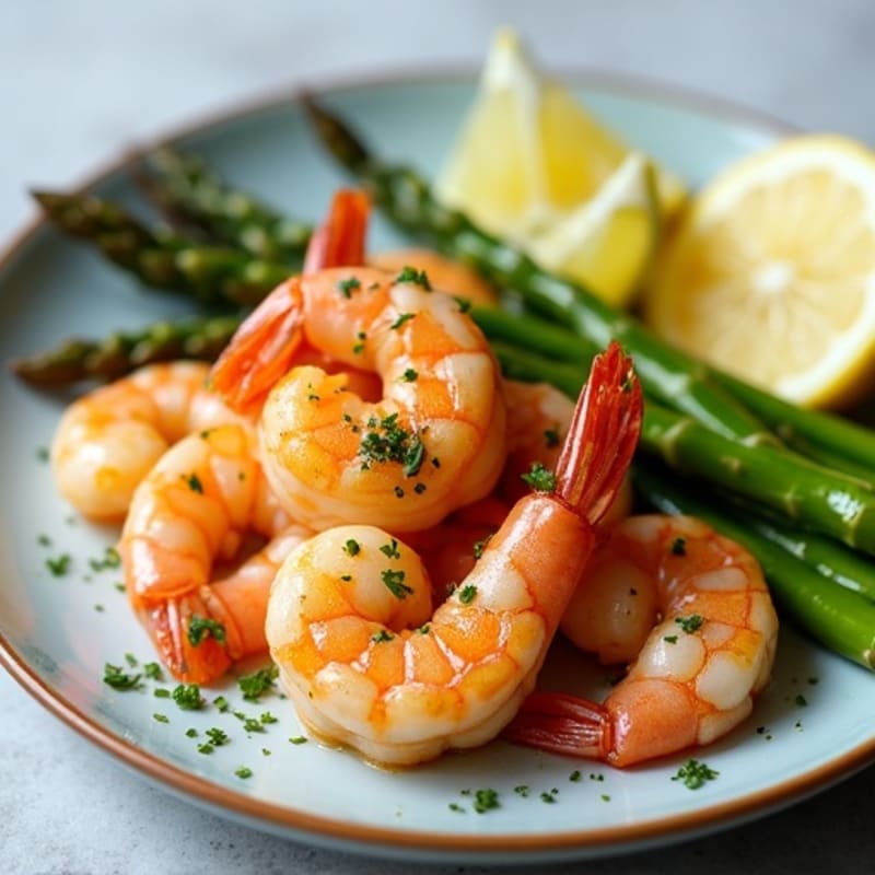 Lemon Garlic Roasted Shrimp with Crispy Asparagus
