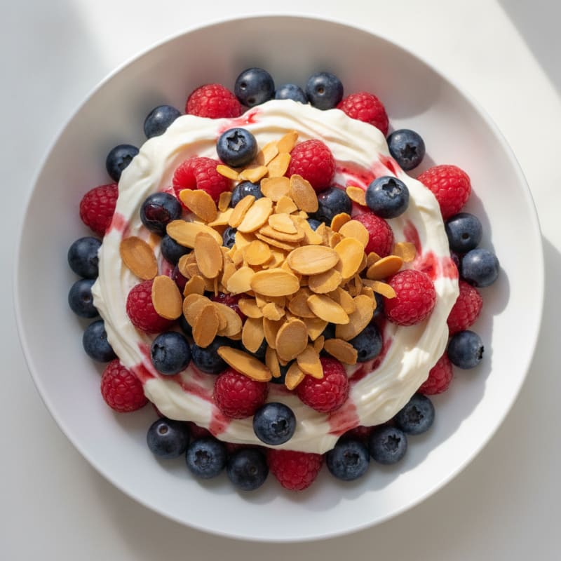 Greek Yogurt Protein Parfait with Mixed Berries and Almonds