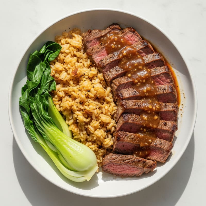 Adobo Marinated Steak with Garlic Rice
